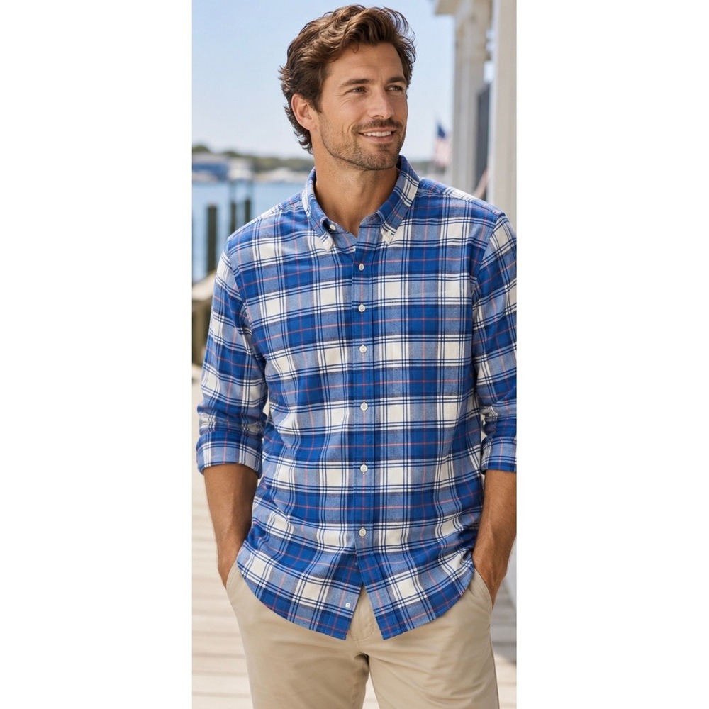 Vineyard Vines Mens XL Plaid Button Down Shirt Blue White Long Sleeve Coastal